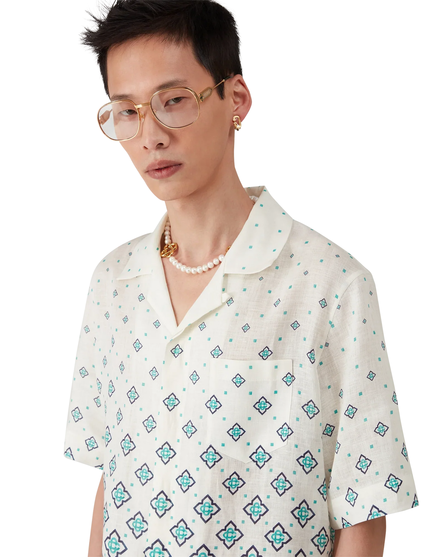 Gradient Monogram Short Sleeve Linen Shirt