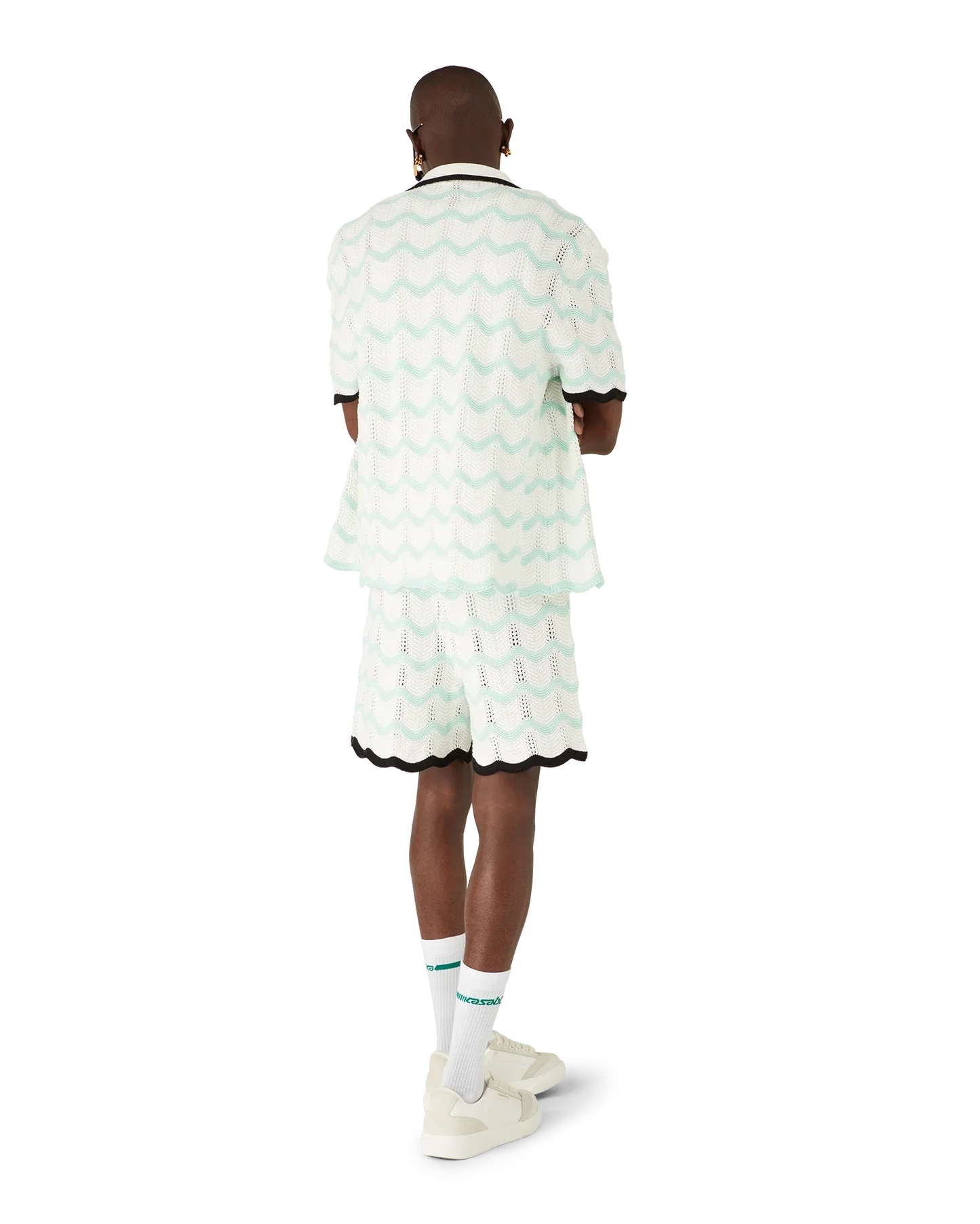 Gradient Wave Cotton Crochet Short Sleeve Shirt