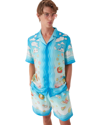 Kawaii Motif Short Sleeve Silk Twill  Shirt