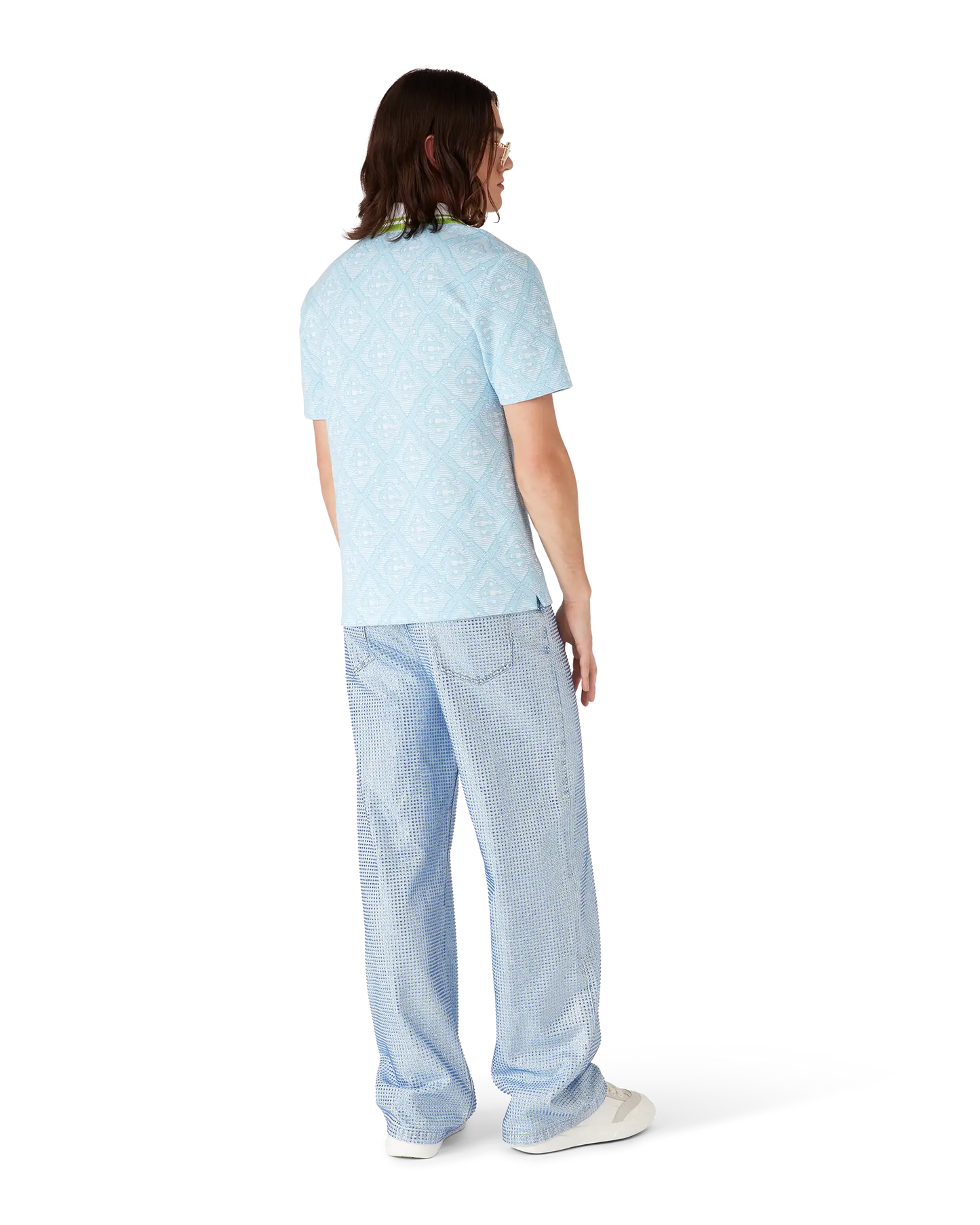 Pale Blue Jacquard Short Sleeve Jacquard Polo Shirt
