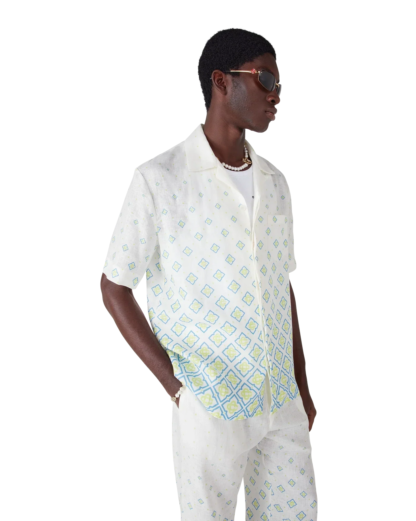 Degrade Monogram Short Sleeve Linen Shirt