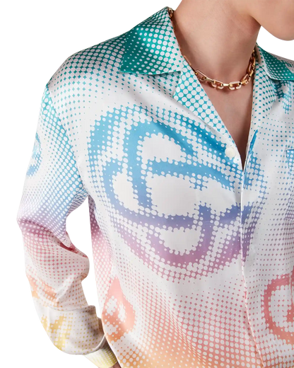 Halftone Logo Long Sleeve Silk Shirt