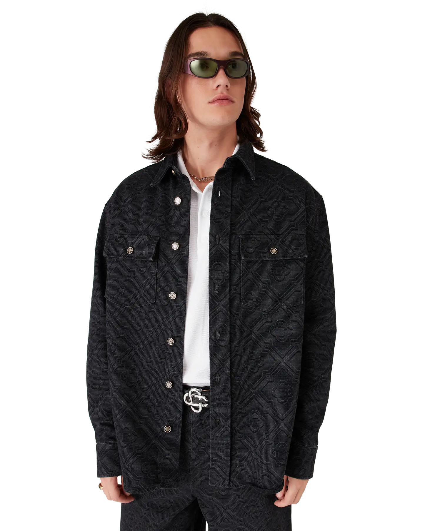 Black Laser Long Sleeve Denim Shirt