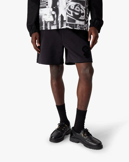 Black Squash Logo Flock Print Sweatshorts