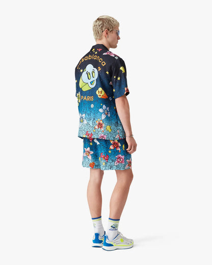 Collage D'Icones Graphiques Short Sleeve Silk Shirt