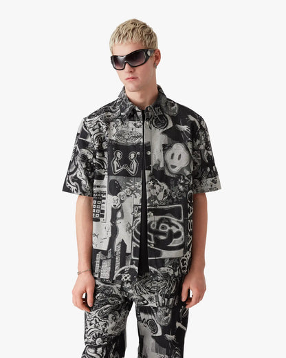 Rave Collage Short Sleeve Denim Shirt