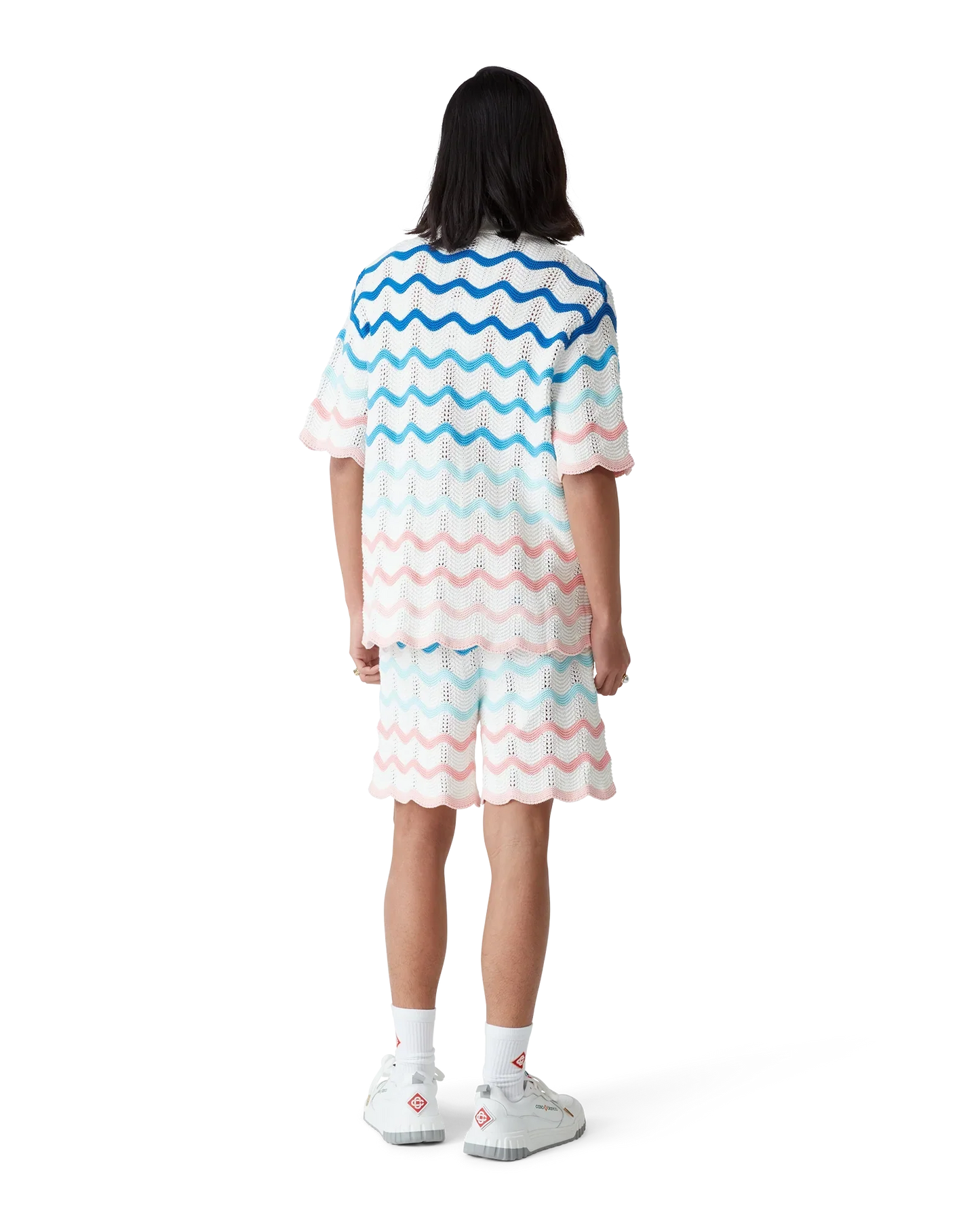 Gradient Wave Short Sleeve Crochet Shirt