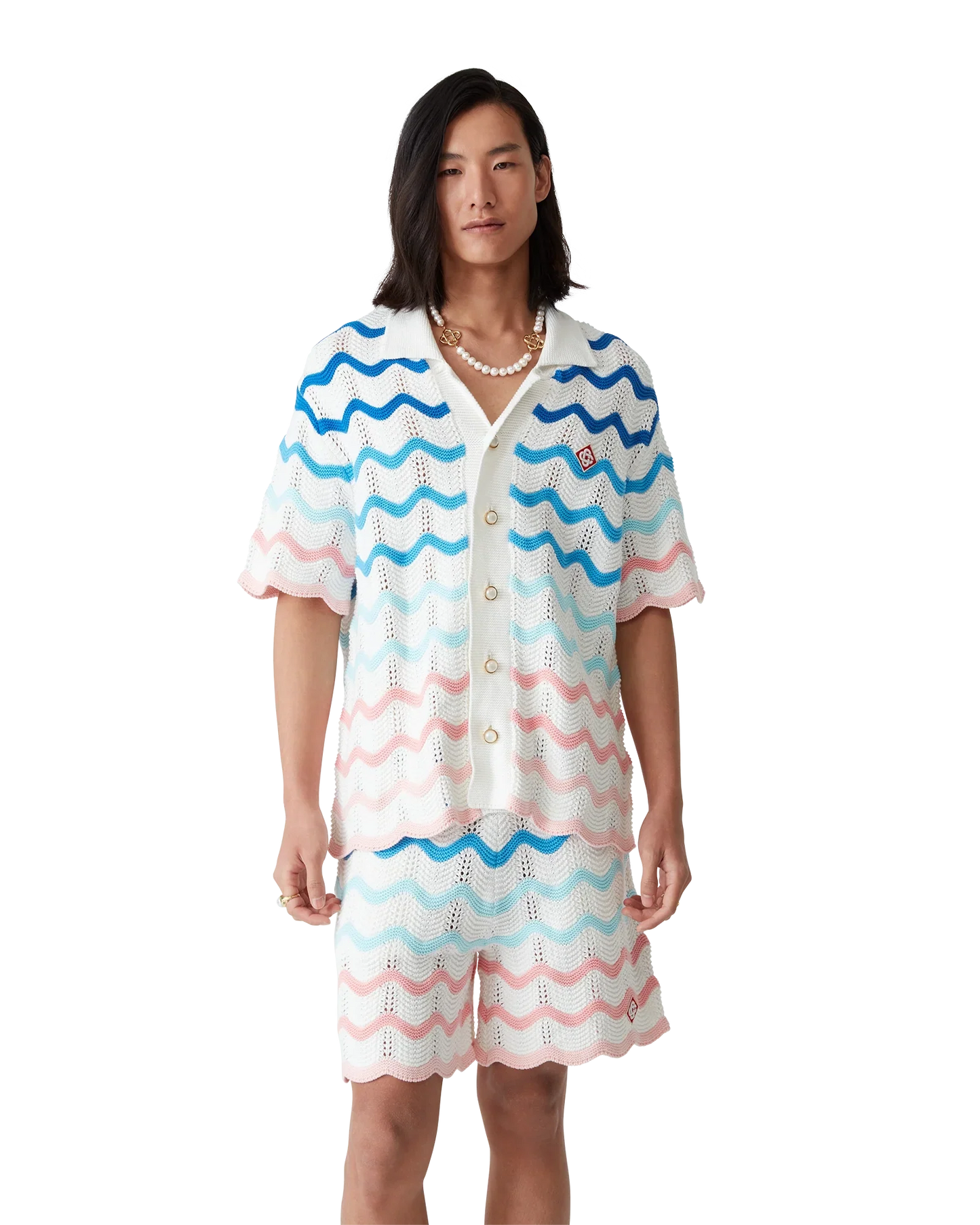 Gradient Wave Short Sleeve Crochet Shirt
