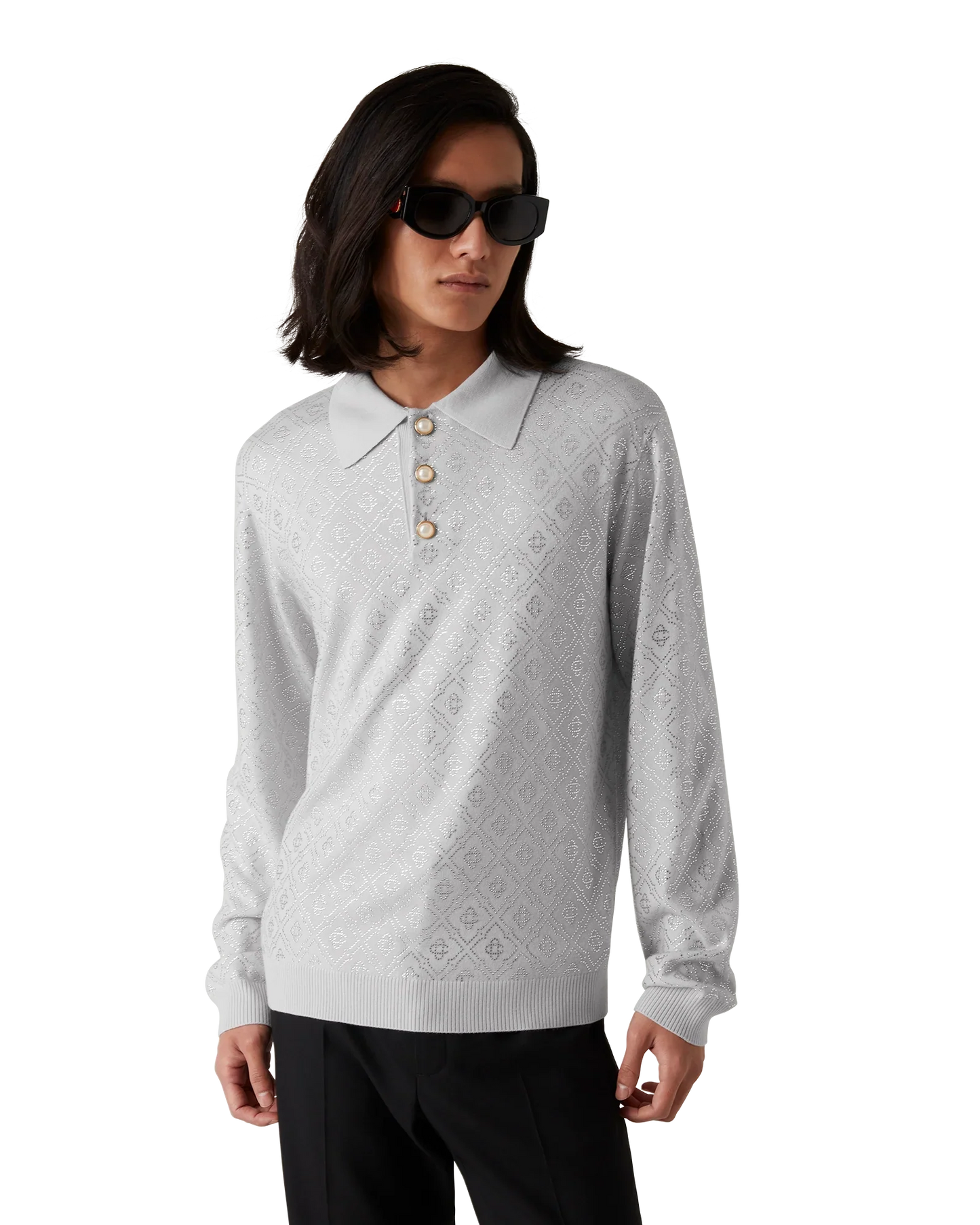 Crystal Monogram Knit Polo Shirt
