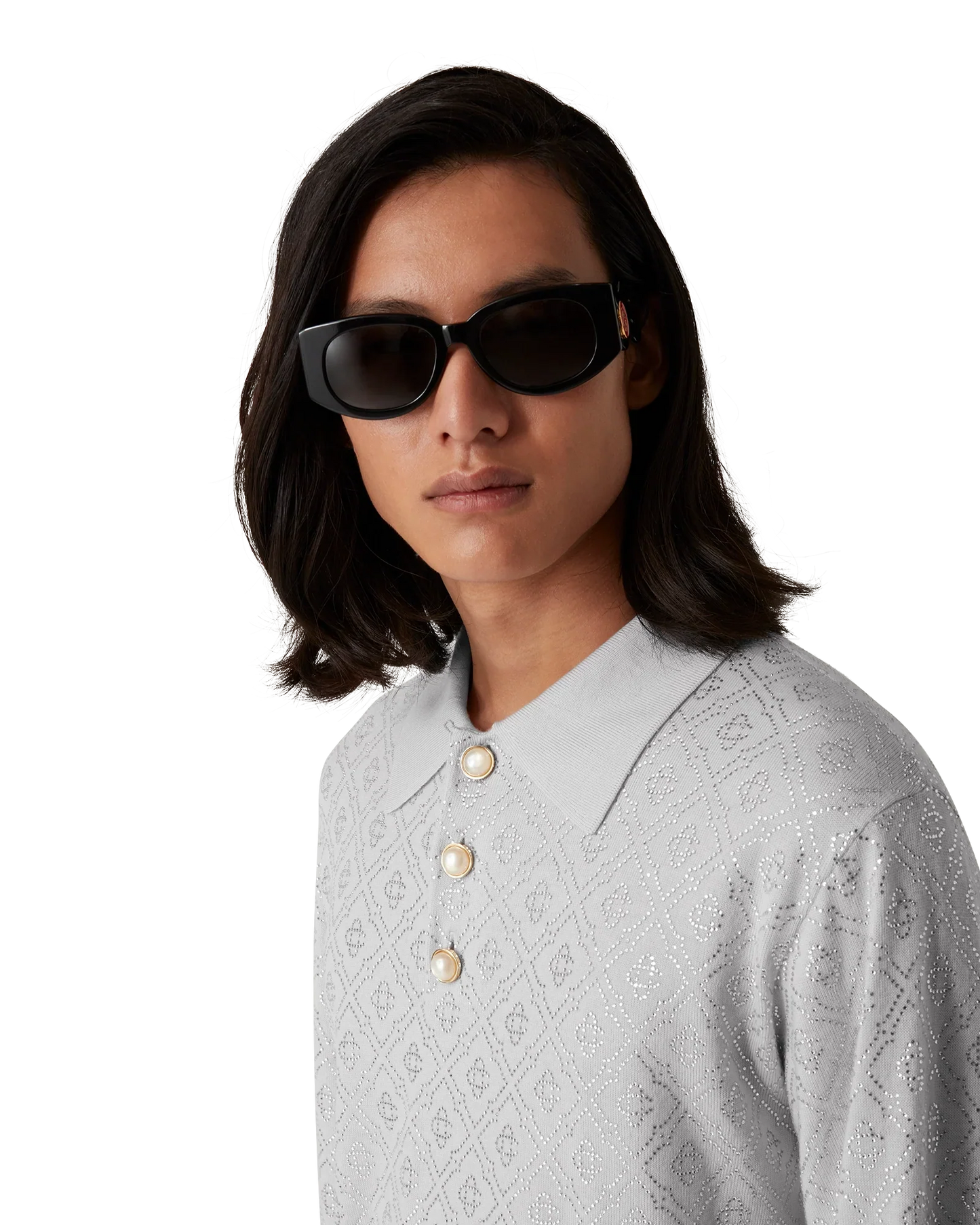Crystal Monogram Knit Polo Shirt