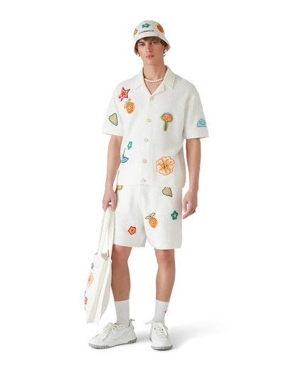 Motif Short Sleeve Crochet Shirt