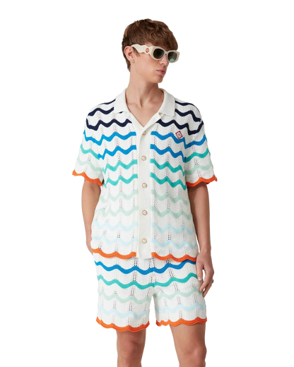 Gradient Wave Short Sleeve Crochet Shirt