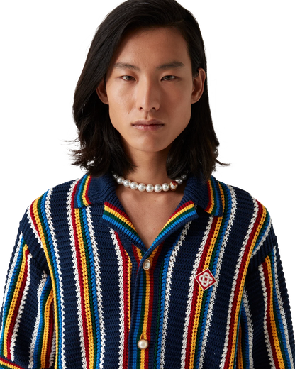 Crochet Short Sleeve Stripe Shirt