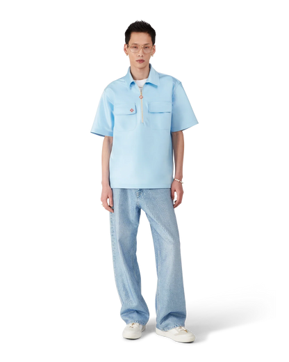 Satin Quarter Short Sleeve Zip Shirt