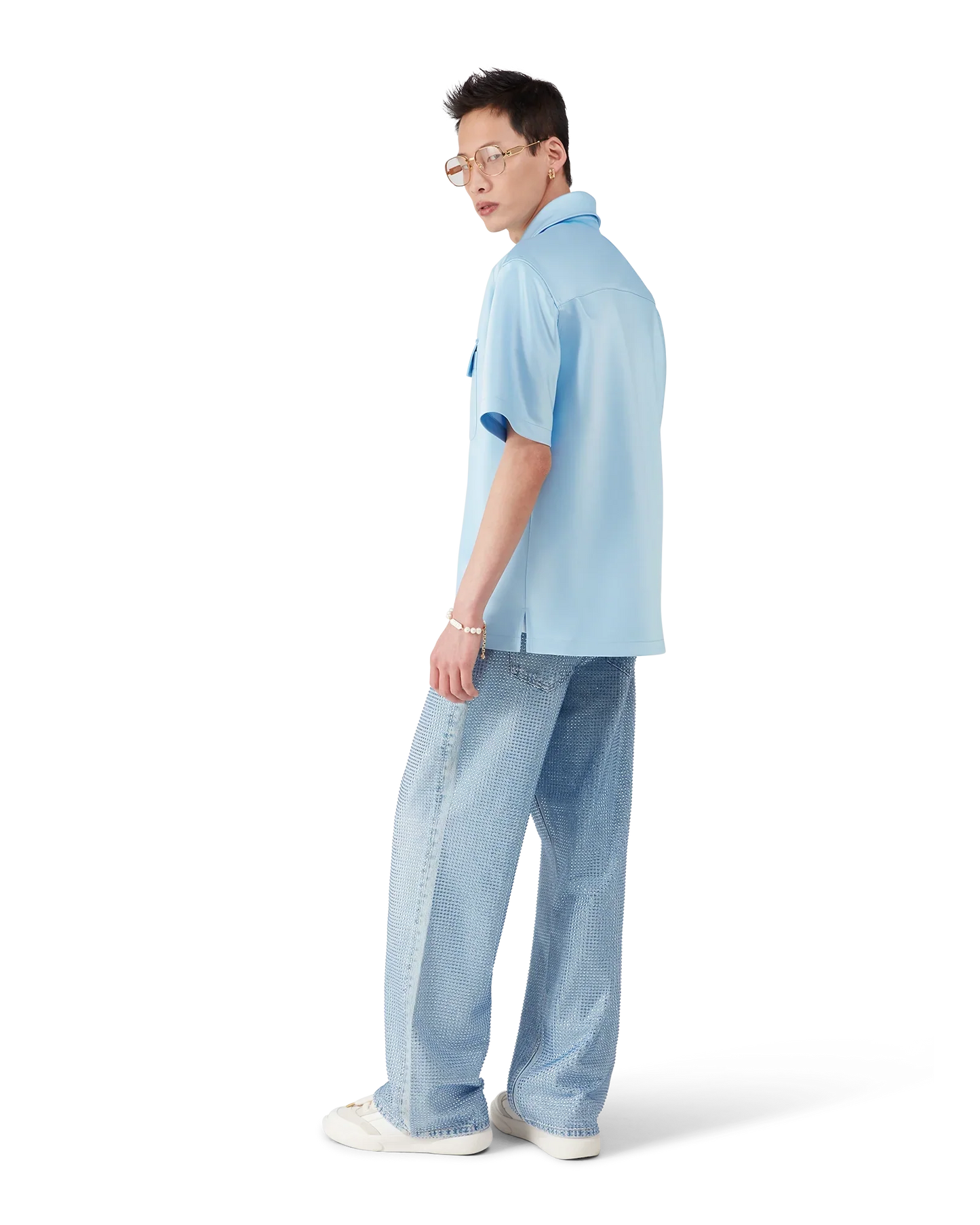 Satin Quarter Short Sleeve Zip Shirt