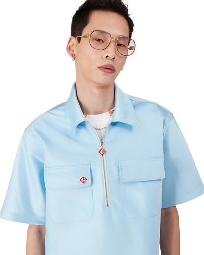 Satin Quarter Short Sleeve Zip Shirt