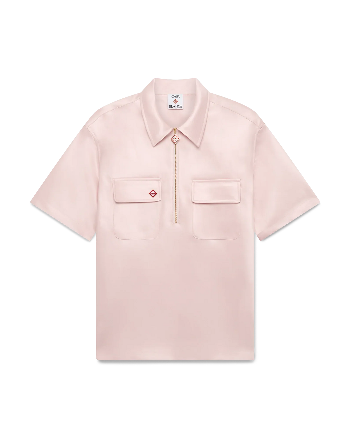 Satin Quarter Short Sleeve Zip Shirt