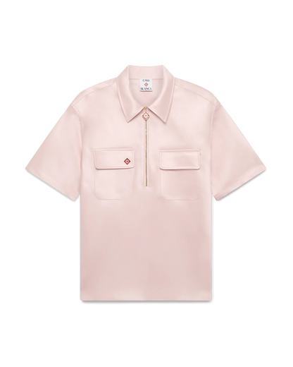 Satin Quarter Short Sleeve Zip Shirt