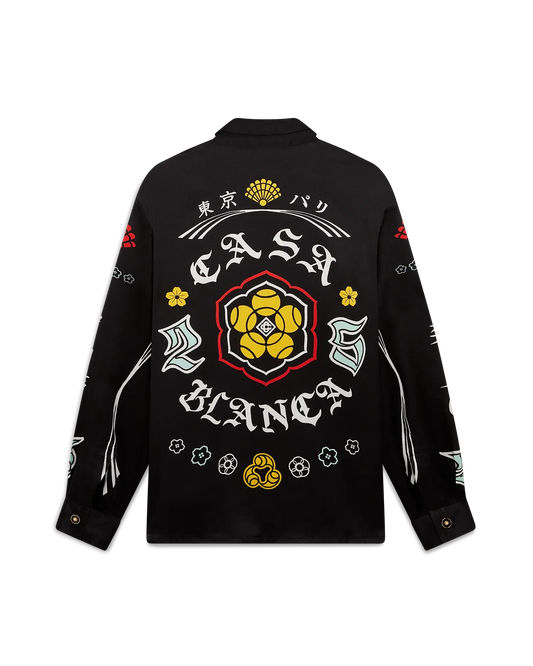 Emblem Long Sleeve  Silk Satin Shirt