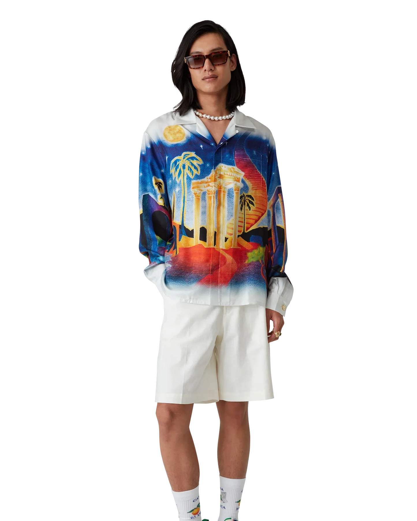 Midnight Acropolis Long Sleeve Silk Shirt