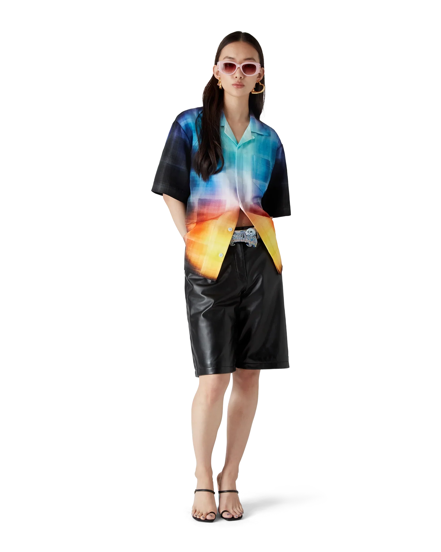 Gradient Check Viscose Blend Short Sleeve Shirt