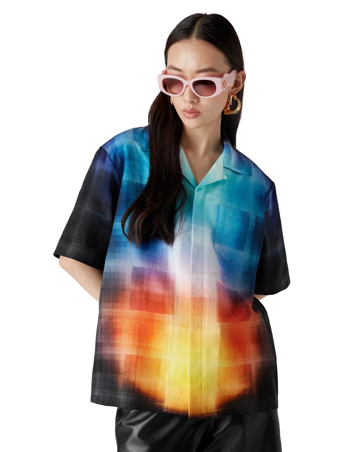 Gradient Check Viscose Blend Short Sleeve Shirt