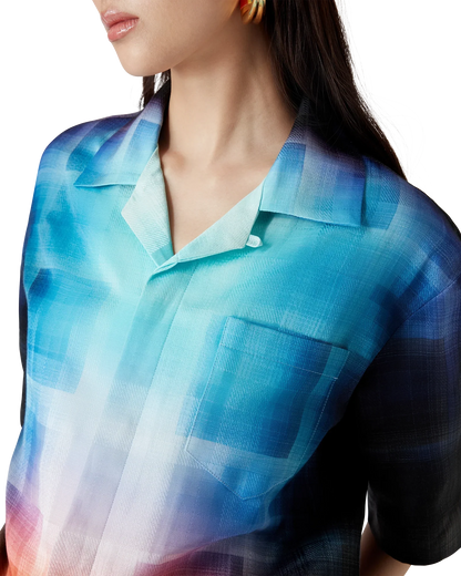 Gradient Check Viscose Blend Short Sleeve Shirt