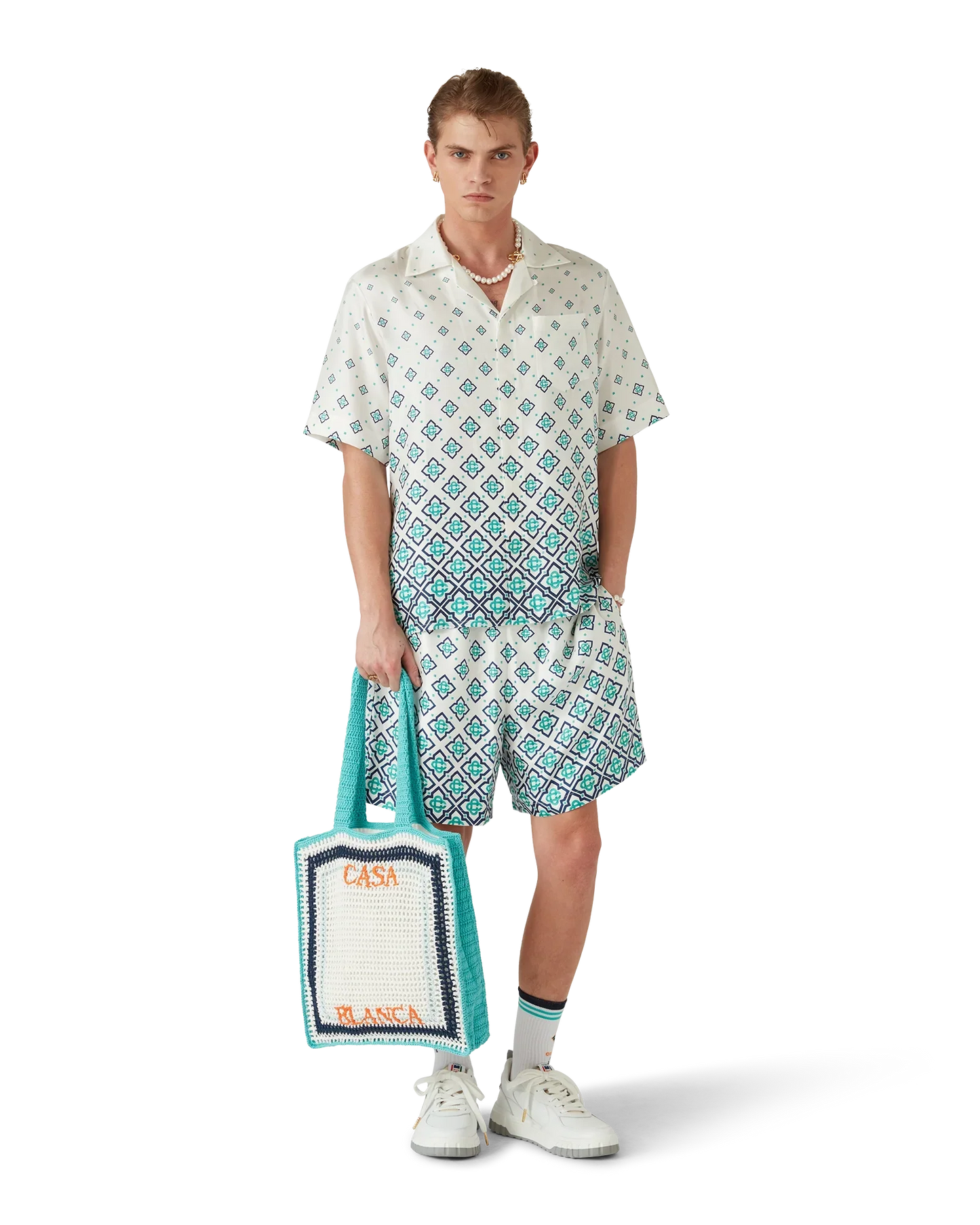 Gradient Monogram Short-Sleeve Silk Shirt