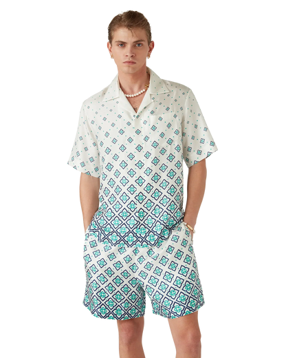 Gradient Monogram Short-Sleeve Silk Shirt