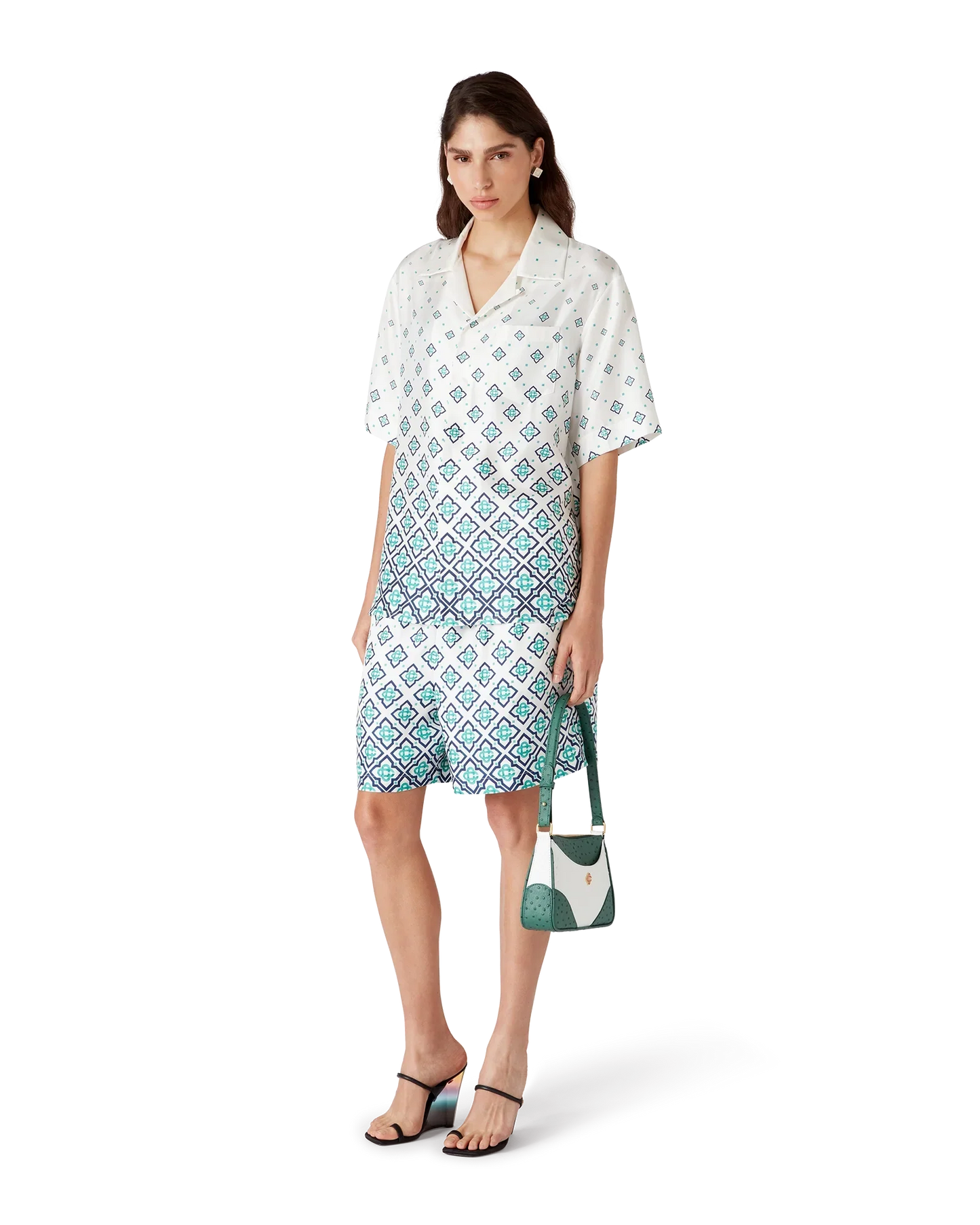 Gradient Monogram Short-Sleeve Silk Shirt