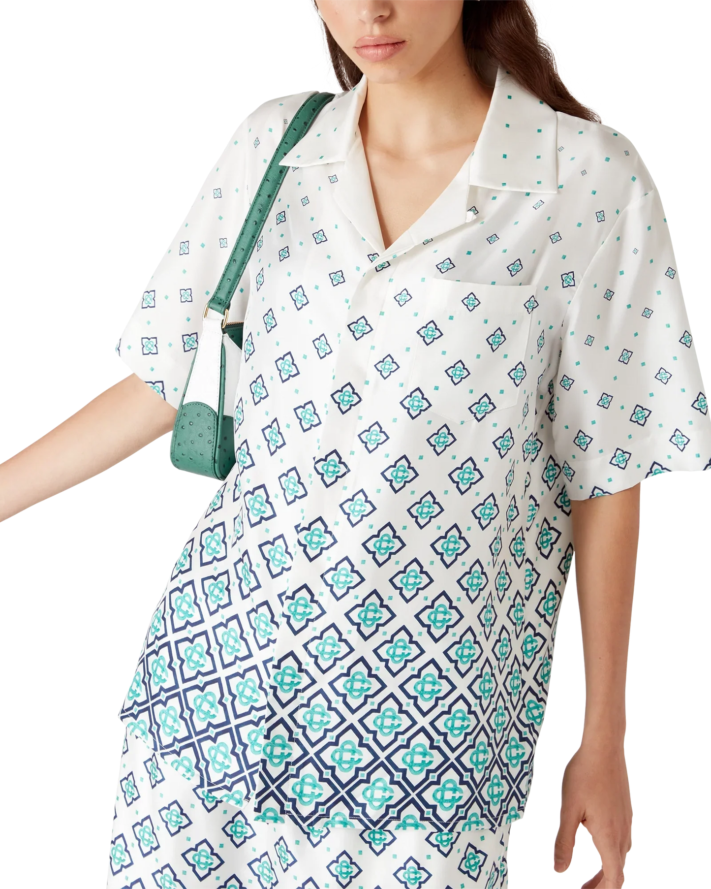 Gradient Monogram Short-Sleeve Silk Shirt