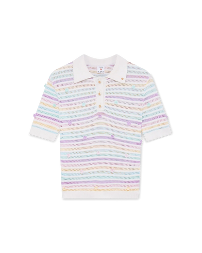 Flower Stripe Cotton Crochet Polo