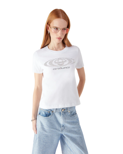 Crystal Warped Logo Fitted Short Sleeve T-Shirt