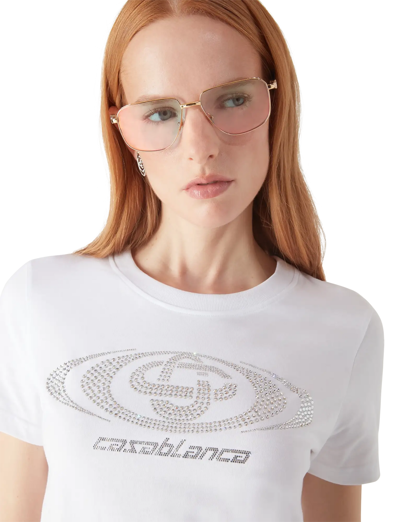 Crystal Warped Logo Fitted Short Sleeve T-Shirt