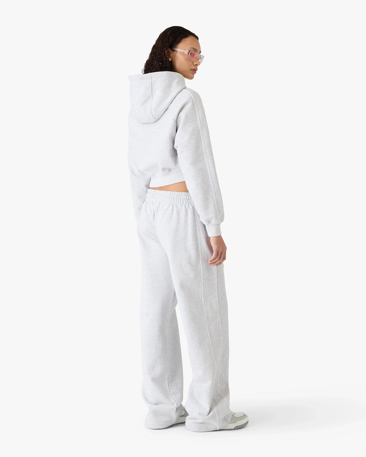 Grey Embroidered Cropped Hooded Sweatshirt