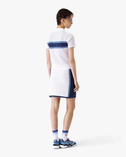 White & Blue Striped Mesh Polo Shirt