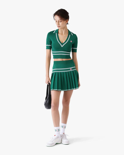 Green Cropped Knit Polo Shirt