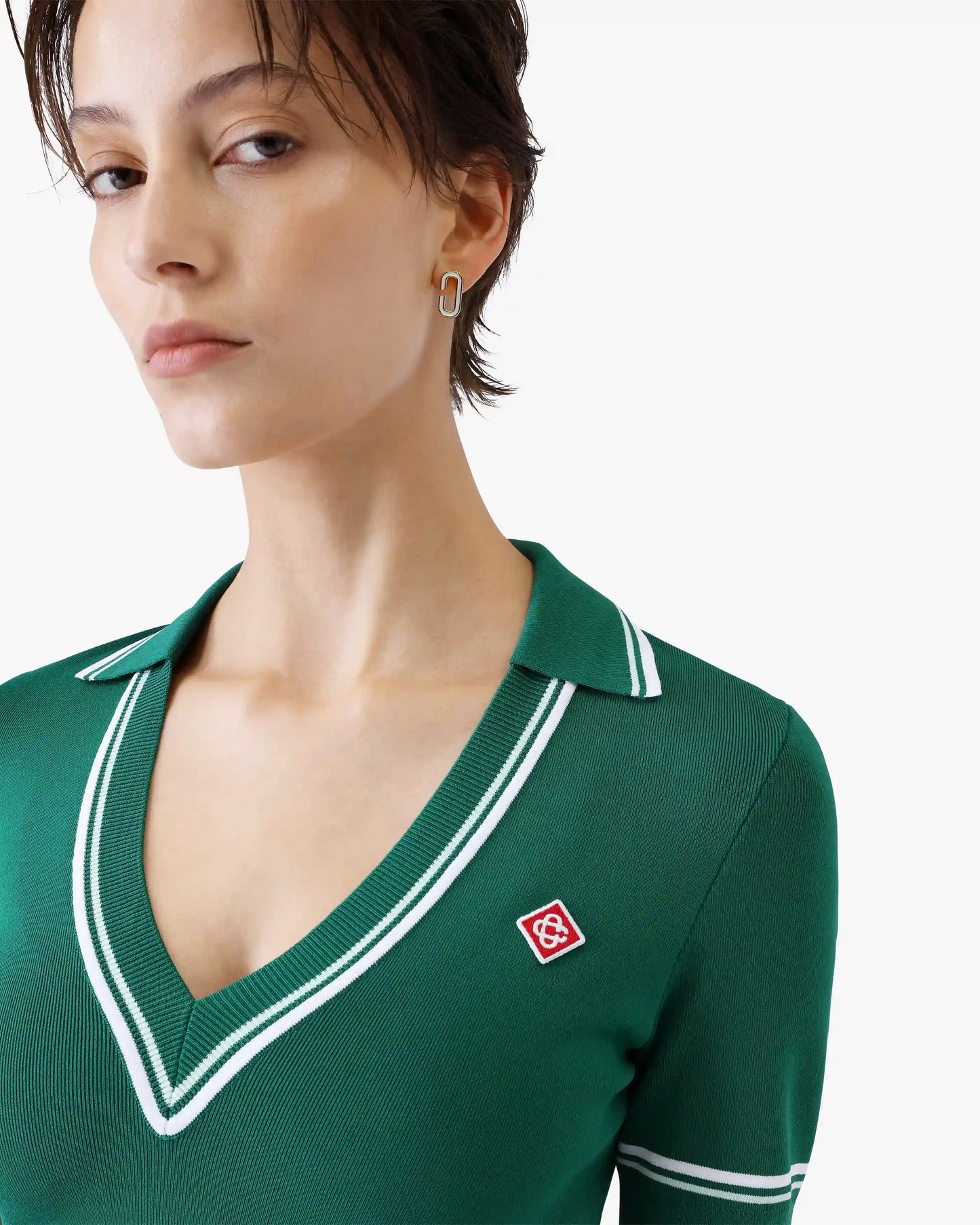 Green Cropped Knit Polo Shirt