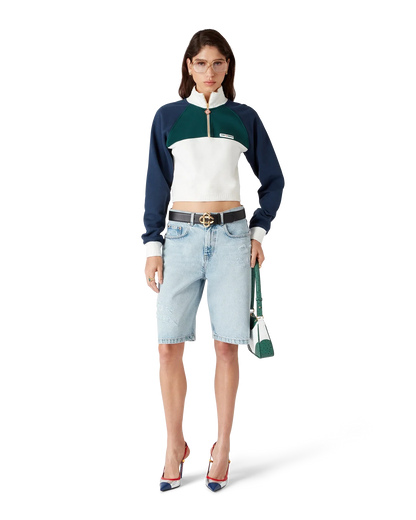 Colourblock Quarter Zip Cropped Sweatshirt