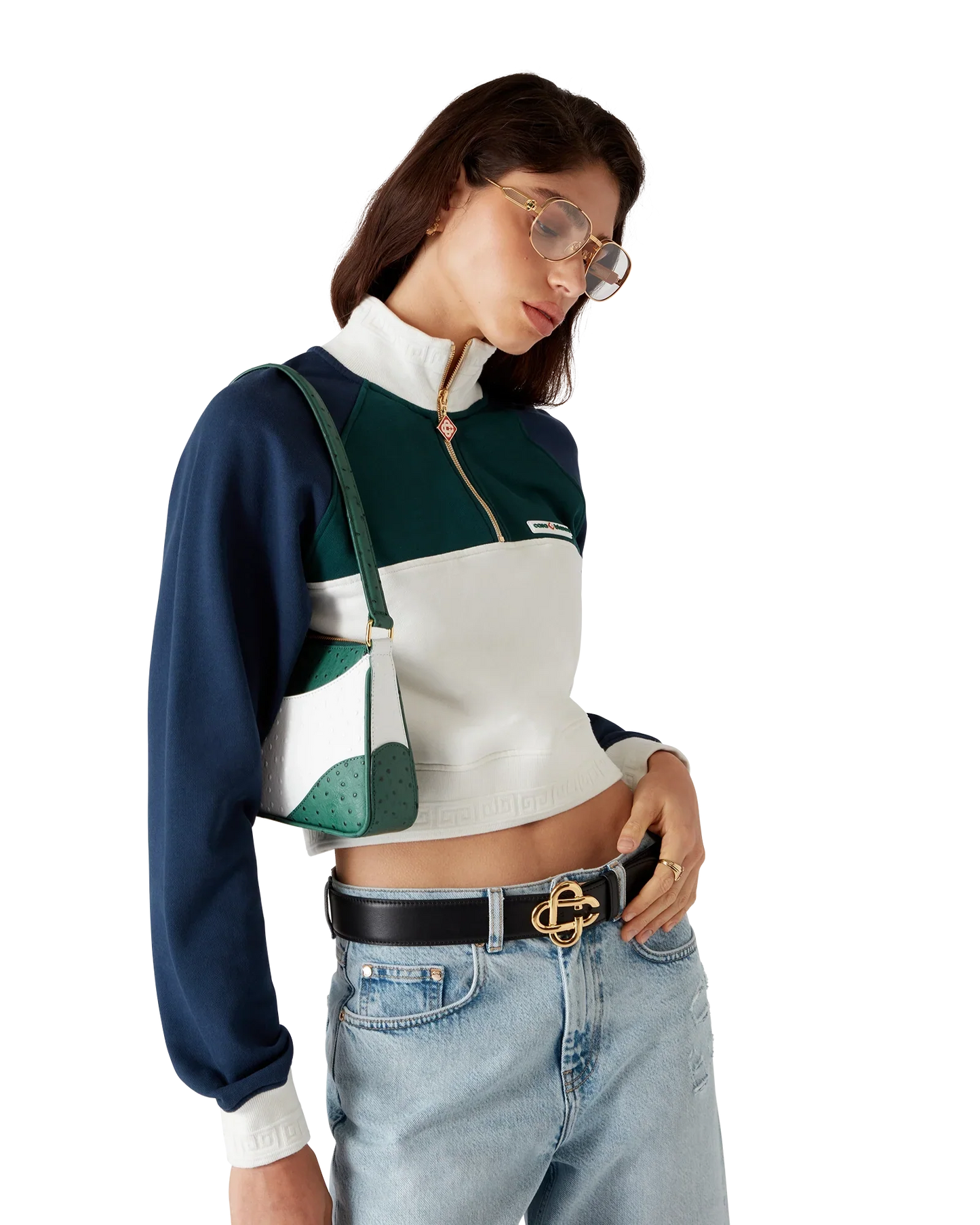Colourblock Quarter Zip Cropped Sweatshirt
