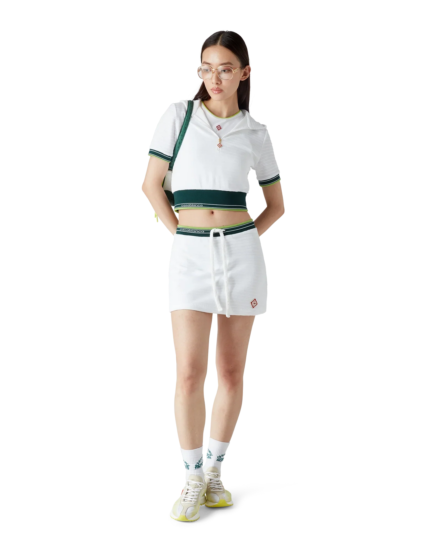 Textured Velour Tennis Cropped Hooded Top