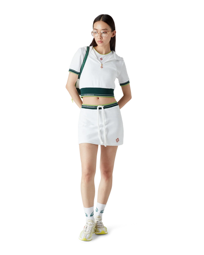 Textured Velour Tennis Cropped Hooded Top
