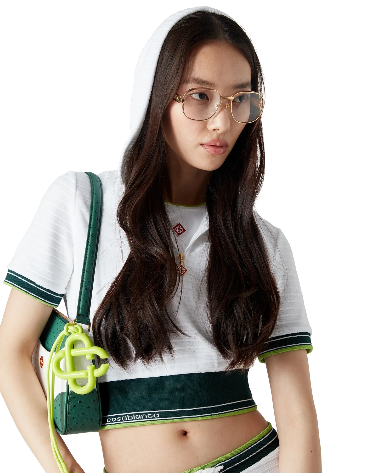Textured Velour Tennis Cropped Hooded Top